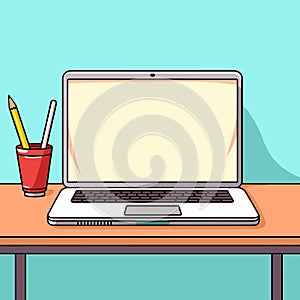 Laptop computer with empty screen front view, blank copy space on computer. Vector illustration