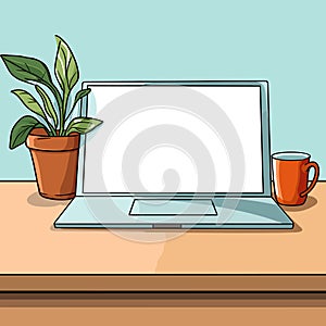 Laptop computer with empty screen front view, blank copy space on computer. Vector illustration