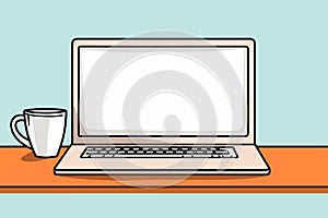 Laptop computer with empty screen front view, blank copy space on computer. Vector illustration