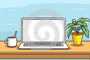 Laptop computer with empty screen front view, blank copy space on computer. Vector illustration