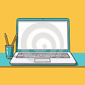 Laptop computer with empty screen front view, blank copy space on computer. Vector illustration