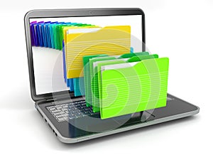 Laptop and computer files in folders. photo