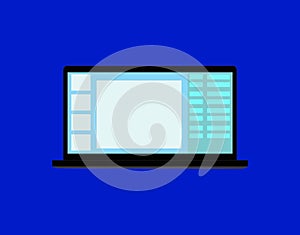 Laptop, computer flat icon on blue background