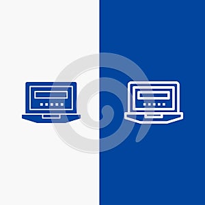 Laptop, Computer, Hardware, Education Line and Glyph Solid icon Blue banner