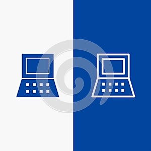 Laptop, Computer, Hardware Line and Glyph Solid icon Blue banner Line and Glyph Solid icon Blue banner