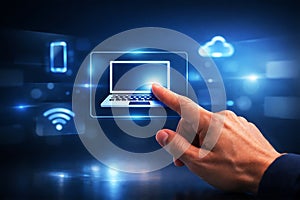 Laptop computer icon with cloud technology interface