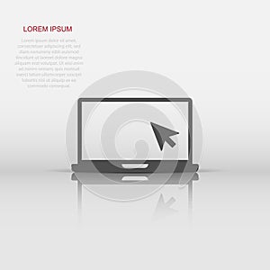 Laptop computer icon in flat style. Cursor on notebook vector illustration on white isolated background. Monitor business concept