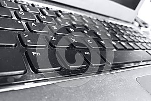 Laptop computer keybord in black and white. for technological concept