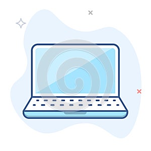 Laptop computer line illustration. Notebook outline vector icon.