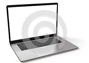 Laptop computer MacBook Pro style, with blank screen on white background, for mockup