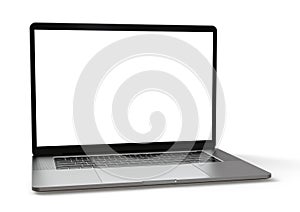 Laptop computer MacBook Pro style, with blank screen on white background, for mockup photo