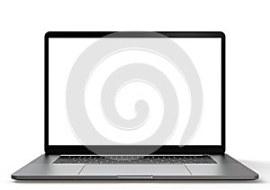 Laptop computer MacBook Pro style, with blank screen on white background, for mockup photo