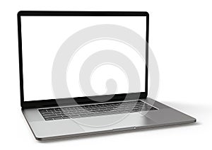 Laptop computer MacBook Pro style, with blank screen on white background, for mockup photo