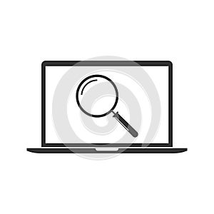 Laptop Computer, magnifier icon. Vector illustration, flat design