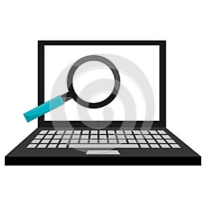 laptop computer with magnifying glass