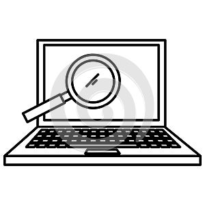 laptop computer with magnifying glass