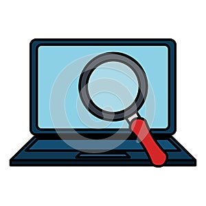 laptop computer with magnifying glass