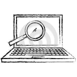 laptop computer with magnifying glass