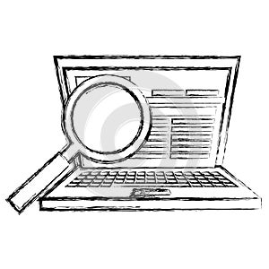 laptop computer with magnifying glass
