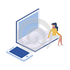 Laptop computer with minipeople workers