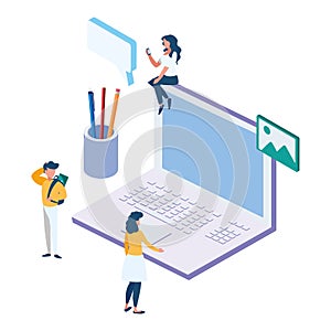 Laptop computer with minipeople workers