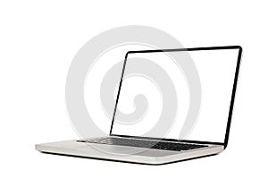 Laptop computer mock up with empty blank white screen isolated on white background with clipping path, side view. modern computer