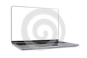 Laptop computer modern Thin edge slim design, blank screen isolated on white background
