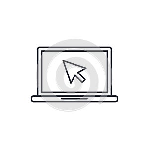 Laptop computer, notebook and cursor click thin line icon. Linear vector symbol