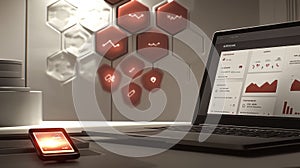 A laptop computer is open to a screen displaying a graph