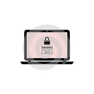 Laptop computer with password login on screen, cyber security concept