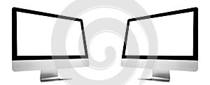Laptop computer PC with blank screen mock up isolated on white background. Laptop isolated screen. PC computer white screen with c photo