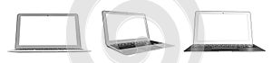 Laptop computer PC with blank screen mock up isolated on white background. Laptop isolated screen with clipping path. PC computer