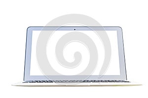 Laptop computer PC with blank screen mock up isolated on white background. Laptop isolated screen. Tablet white screen with copy