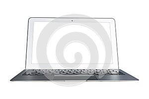 Laptop computer PC with blank screen mock up isolated on white background. Laptop isolated screen. Tablet white screen with copy