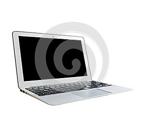 Laptop computer PC with blank screen mock up isolated on white background. Laptop isolated screen. Tablet white screen with copy