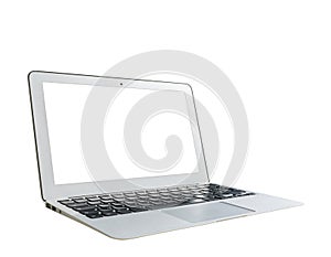 Laptop computer PC with blank screen mock up isolated on white background. Laptop isolated screen. Tablet white screen with copy