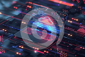 A laptop computer placed on a circuit board. Ideal for technology and electronics concepts