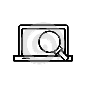 Laptop computer portable with magnifying glass line style icon
