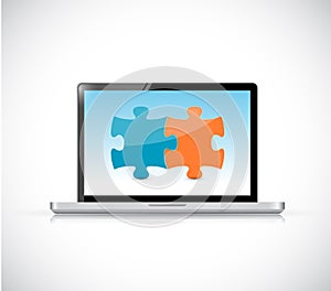 Laptop computer and puzzle pieces