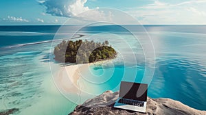 Laptop Computer Resting on Rock