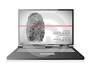 Laptop computer scanning a finger print