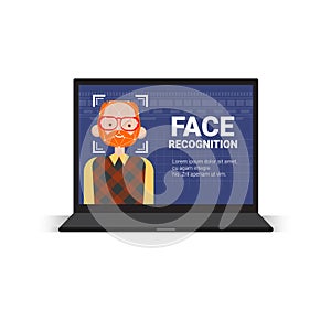 Laptop Computer Scanning User Man Face Identification Technology Access Control System Biometrical Recognition Concept