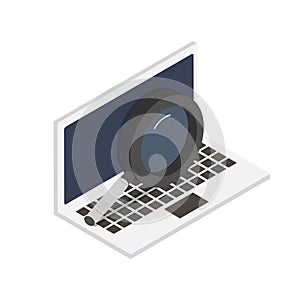 Laptop computer search with Magnifying glass