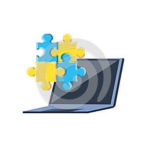 Laptop computer with set of puzzle pieces