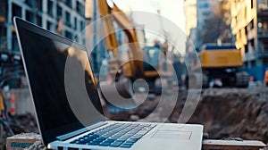 A laptop computer sitting on top of a construction site