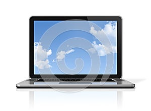 Laptop computer with sky screen isolated on white