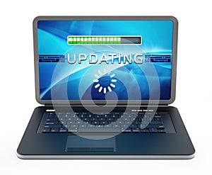 Laptop computer with software update screen. 3D illustration