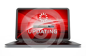 Laptop computer with software update screen. 3D illustration