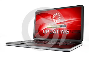 Laptop computer with software update screen. 3D illustration