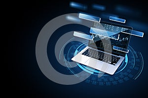 Laptop computer with stock chart and financial analytics
